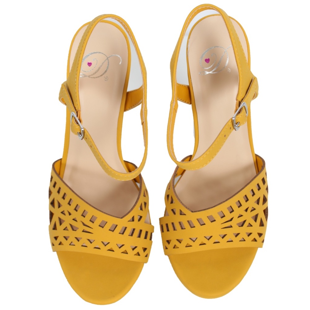 Yellow Open Toe Laser Cut Out Ankle Strap High Hee - Picture 4 of 5